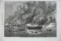Original Old Antique Print 1869 Destruction Ships Fire Bordeaux Harbour Flames