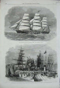 Original Old Antique Print 1862 Australian Clipper Ship Royal Family Melbourne