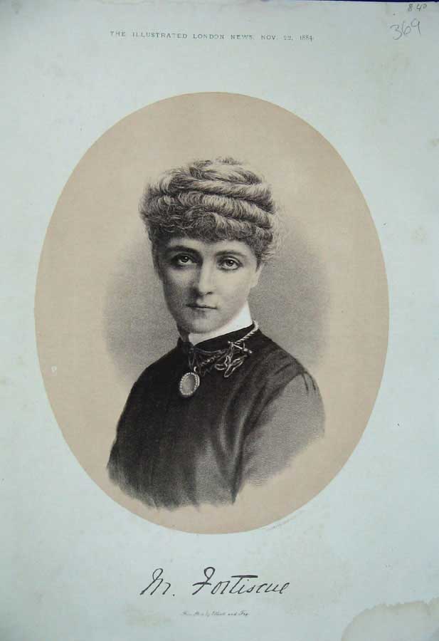 Original Old Antique Print 1884 Sepia Portrait Fortiscue Lady Woman Victorian