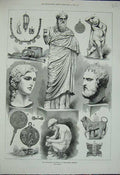 Original Old Antique Print 1876 Castellani British Museum Statue Bust Victorian