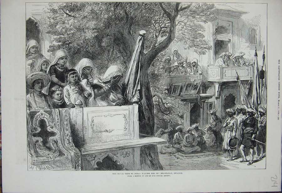Old Antique Print 1876 Royal Visit India Shahzadah Gwalior People Natives 19th