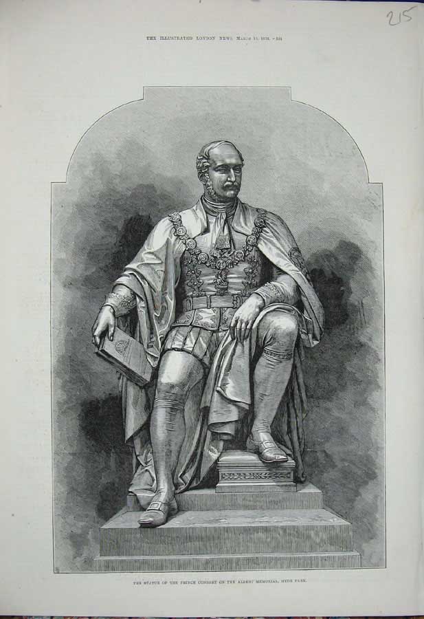 Antique Old Print *0256 1876 Statue Prince Consort Albert Memorial Hyde Park