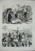 Old Antique Print 1876 Madrid Spain Octroi Water Supply Barrels Waggons 19th