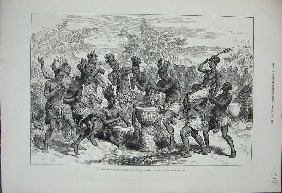 Antique Print *0257 1876 Lieutenant Cameron Africa Wedding Dance Kibaiyeli