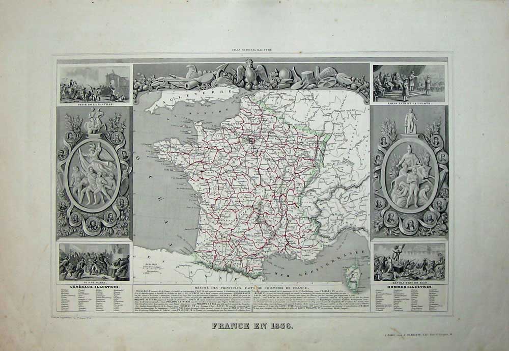 Original Old Antique Print 1845 Atlas National France Maps Meditteranean Paris