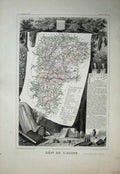 Original Old Antique Print 1845 Maps Atlas National France Dept De Laisne Laon