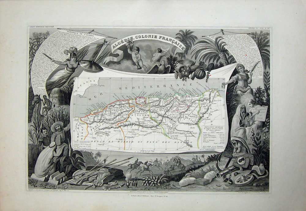 Old Antique Print 1845 Atlas National France Maps D'Alger D'Oran Chilelah 19th