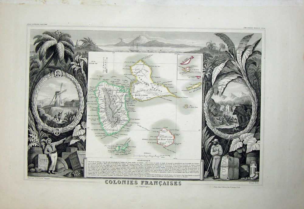 Original Old Antique Print 1845 Atlas National France Maps Martin Saintes Terre