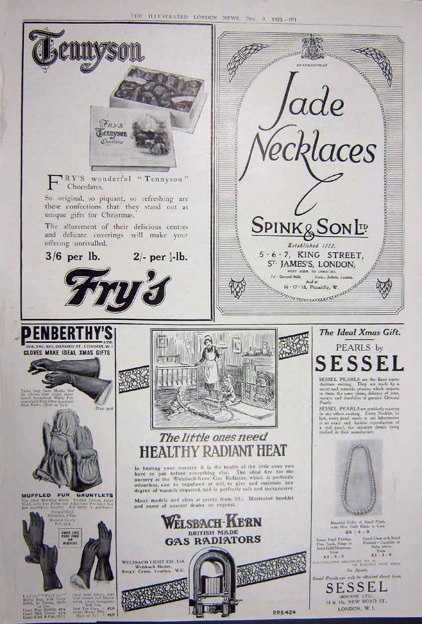 Original Old Vintage Print Advertisement 1922 Harvey Nichols Shaftesbury Fry'S