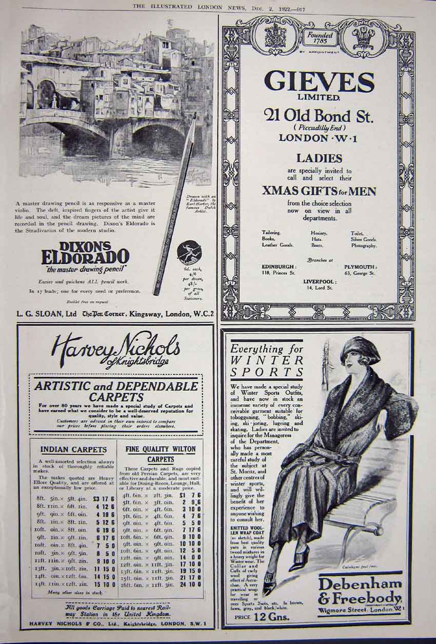 Antique Old Print Advertisement 1922 Kenilworth Cigarettes Debenhams Wool 20th