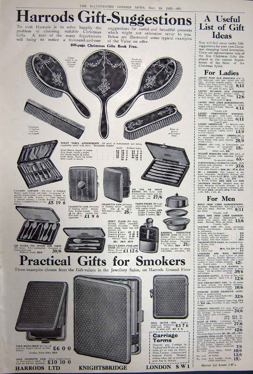 Old Vintage Print Advertisement 1922 Gas Radiators Harrods Knightsbridge 20th