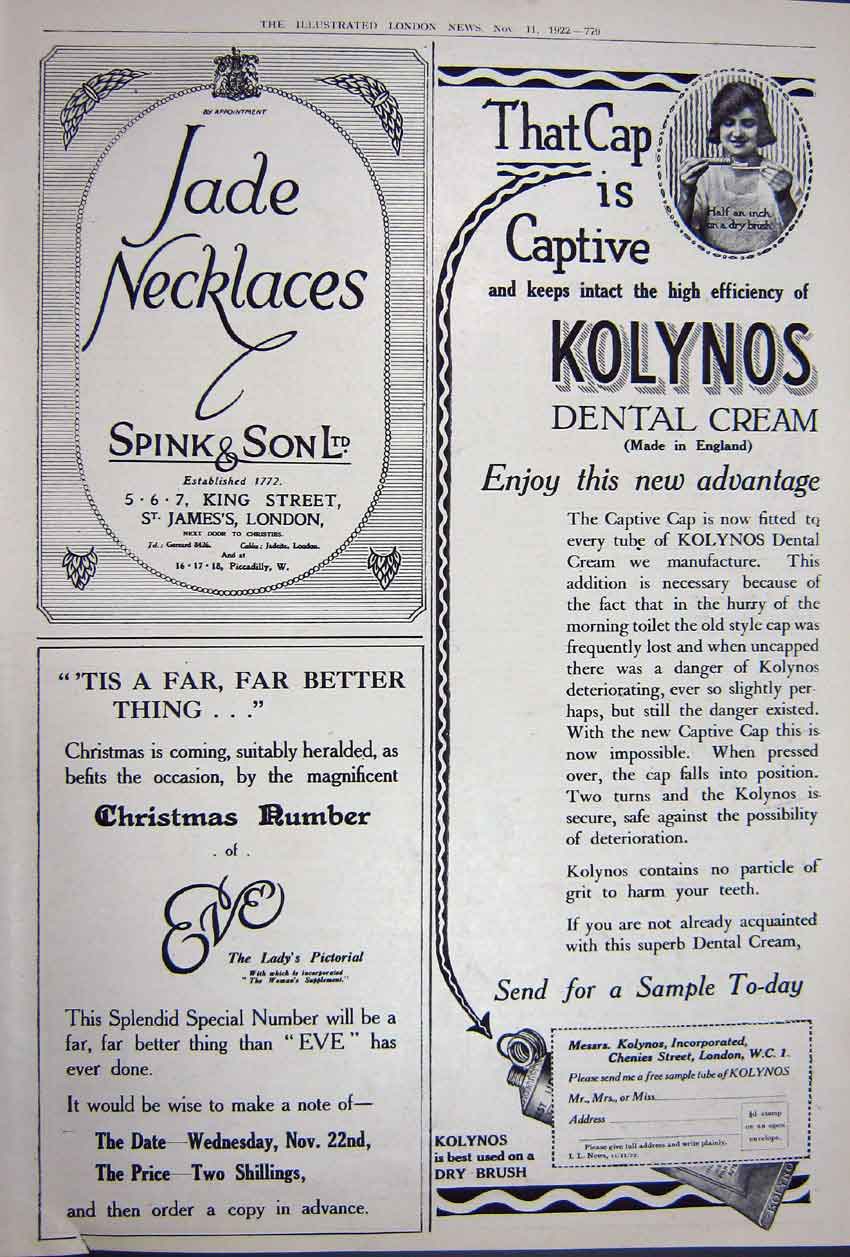 Antique Old Print Advertisement 1922 Lanchester Daimler Cars Kolynos Jade 20th