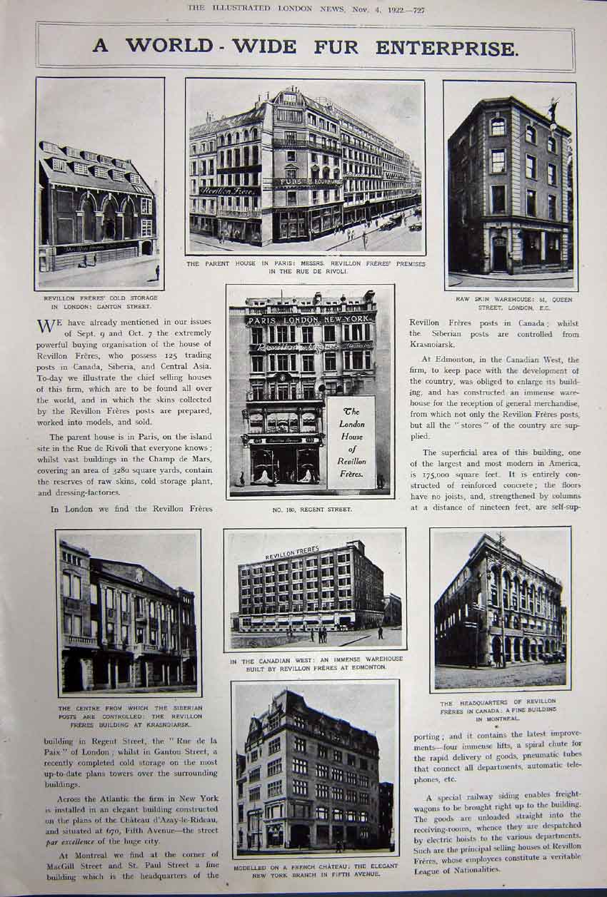 Original Old Vintage Print Advertisement 1922 Mappin Webb Jewellery Fur Stores