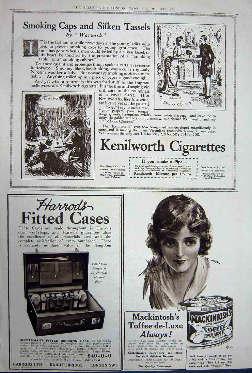 Old Vintage Print Advertisement 1922 Citroen Crossley Harrods Cigarettes 20th