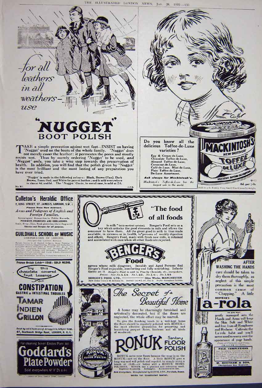 Antique Old Print Advertisement 1922 Rolls Royce Cars Polish Ronuk Benger 20th
