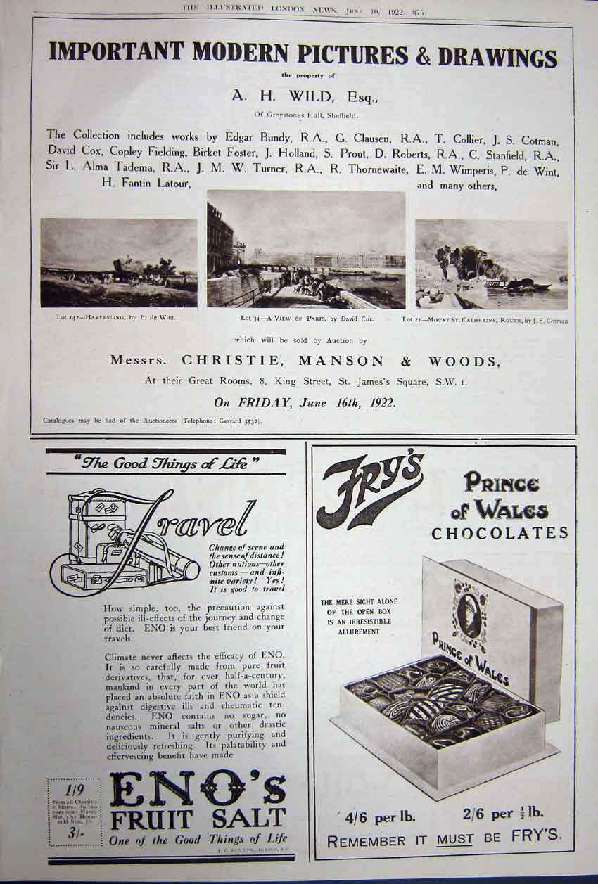 Antique Old Print Advertisement 1922 Vichy Water Drink Cars Frys Christie 20th