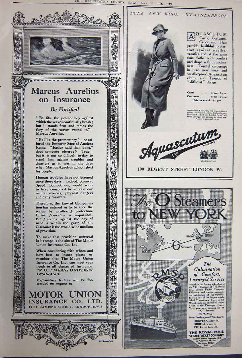 Old Vintage Print Advertisement 1922 Daimler Citroen Crossley Aquascutum 20th