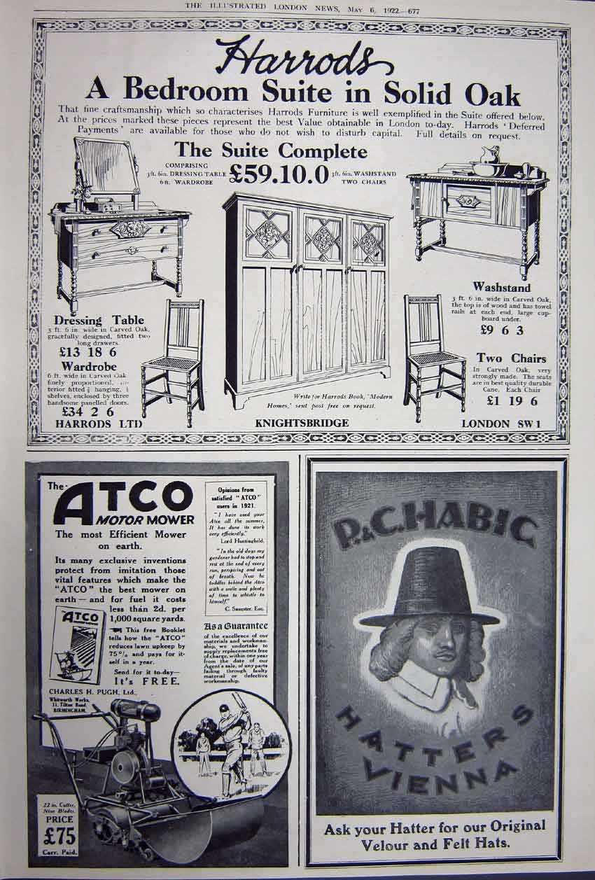 Old Vintage Print Advertisement 1922 Telescopes Watchmakers Harrods Atco 20th