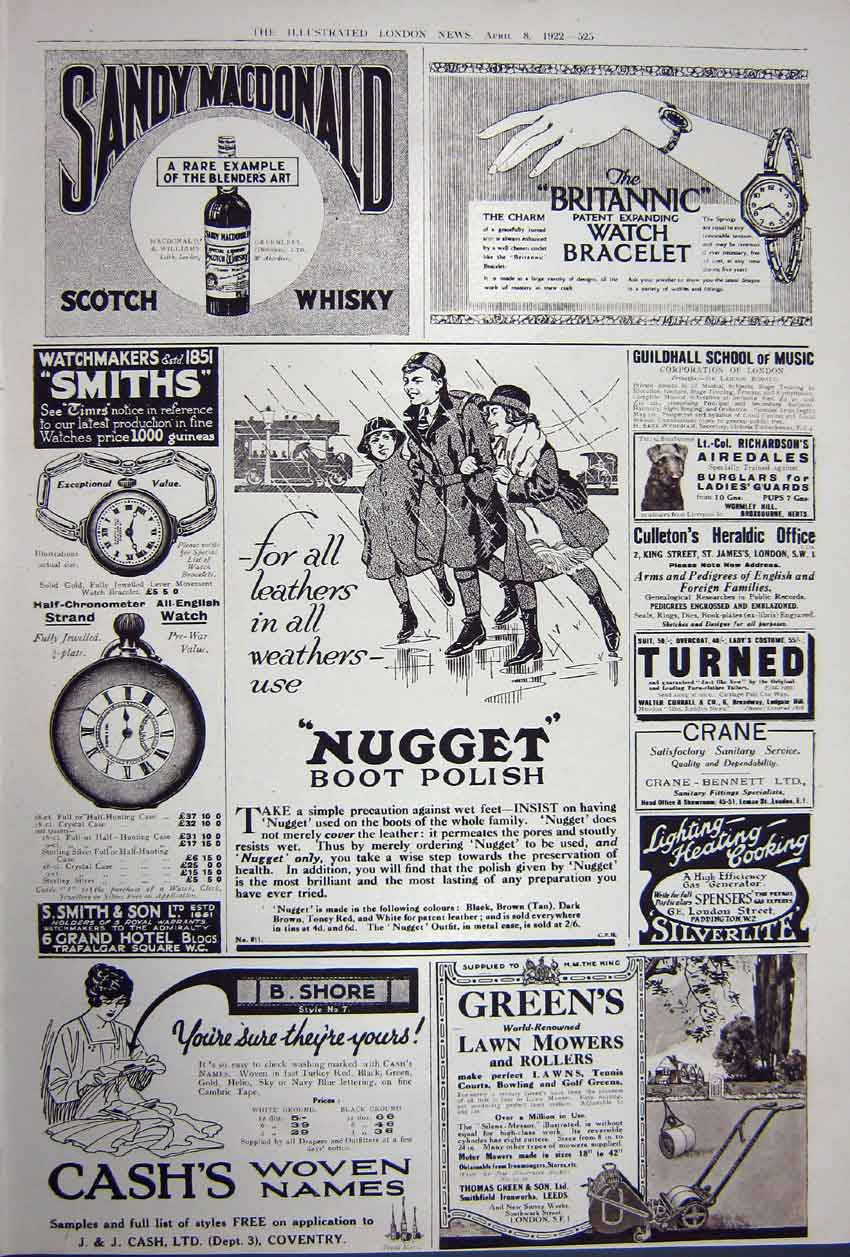 Antique Old Print Advertisement 1922 Austin Motor Car Polish Whisky Mower 20th