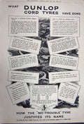 Old Vintage Print Advertisement 1922 Rolls-Royce Dunlop Cord Tyres Cars 20th