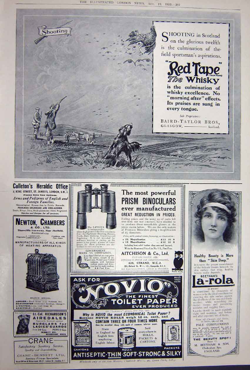 Original Old Vintage Print Advertisement 1922 Sunbeam Car Whisky Novio La-Rola