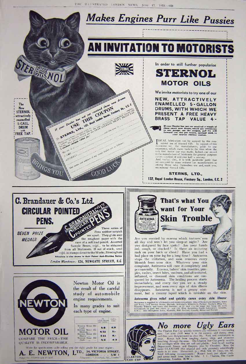 Old Vintage Print Advertisement 1922 Master Gramaphone Motor Oil Cream 20th