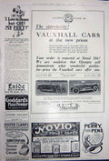 Old Vintage Print Advertisement 1922 Vauxhall Cars Novio Perry Pens Exide 20th