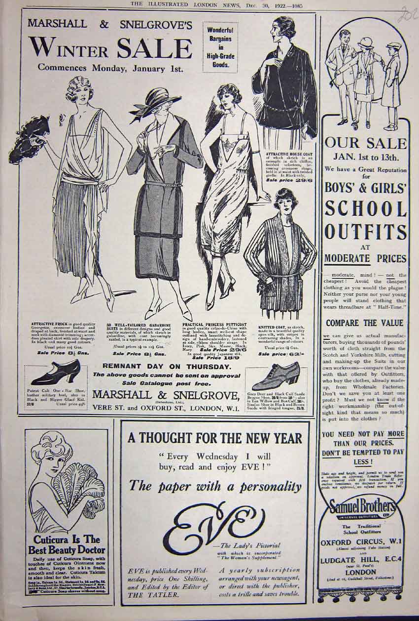 Original Old Vintage Print Advertisement 1922 Marshall Snelgrove Samuel School