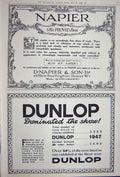 Old Vintage Print Advertisement 1922 Napier Burlington Dunlop Cord Tyres 20th