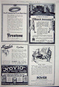 Old Vintage Print Advertisement 1922 Firestone Tyre Novio Distemper Rover 20th