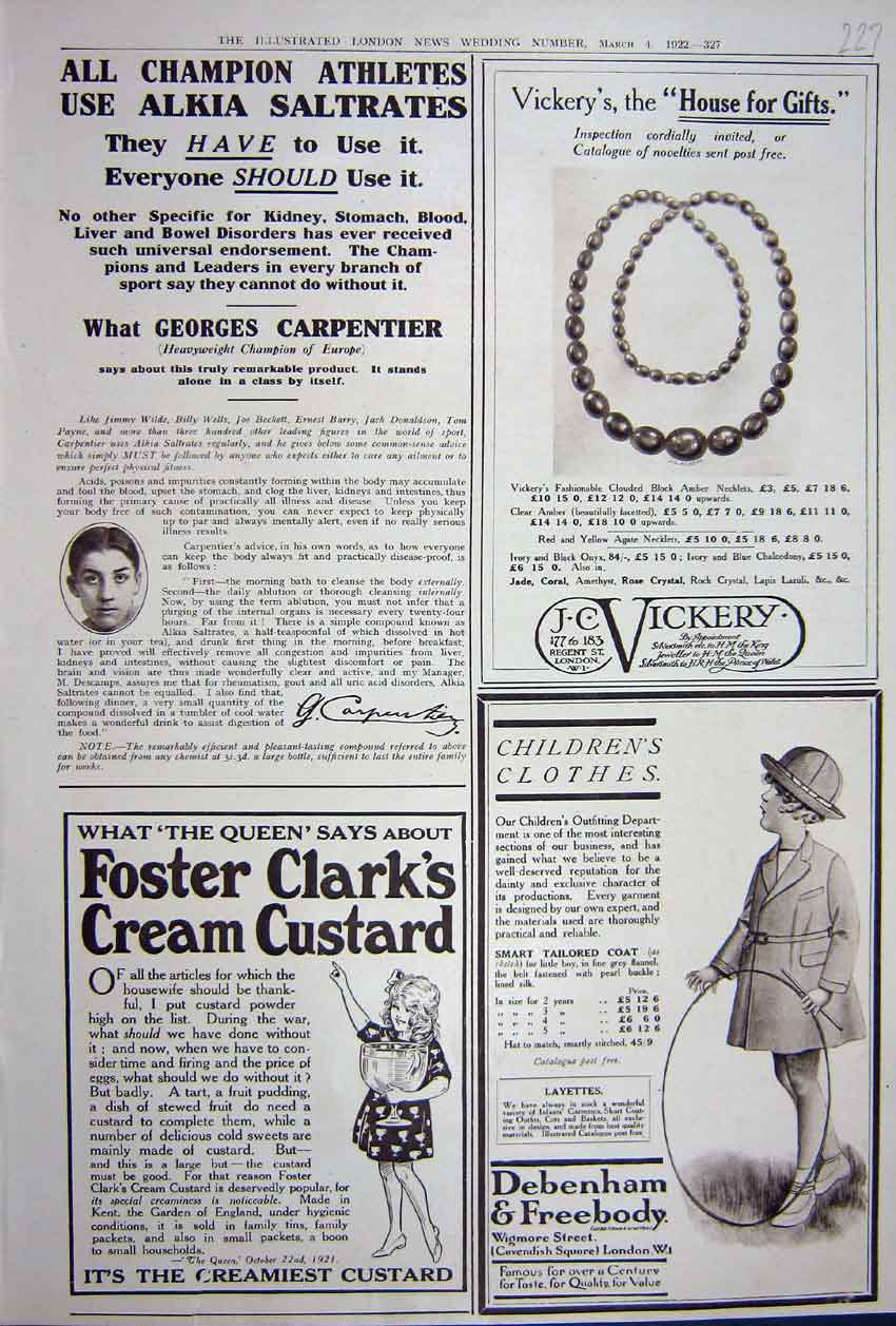 Old Vintage Print Debenham Custard Alkia Advertisement 1922 Vickery Gifts 20th