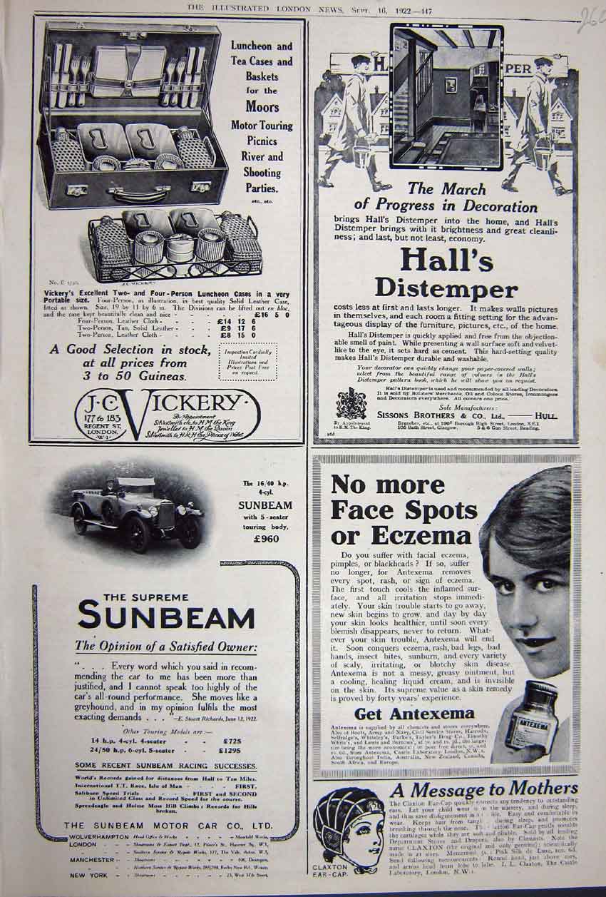 Old Vintage Print Vickery Antexema Sunbeam Distemper Advertisement 1922 20th