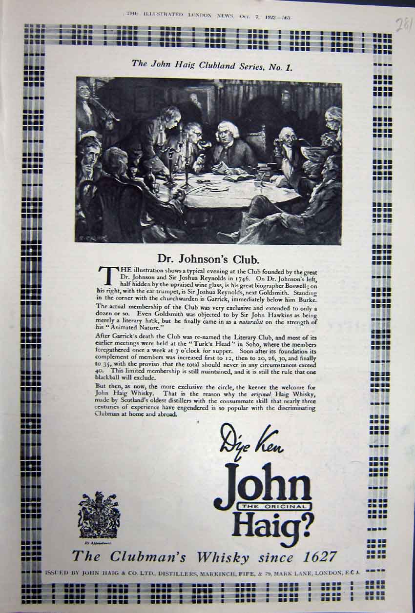 Antique Print Ref.878 Advertisement 1922 John Haig Whisky Distillers London