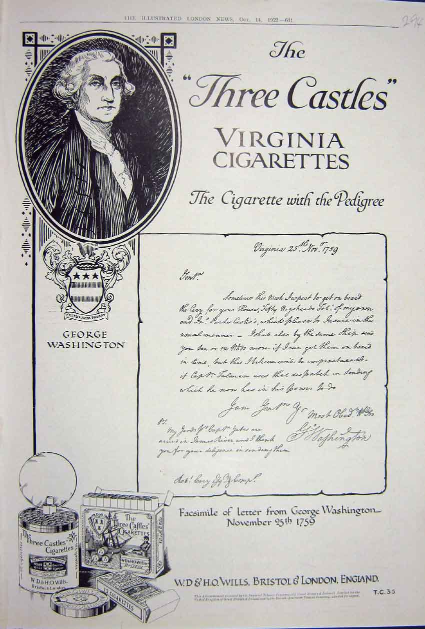 Antique Print Ref.885 Advertisement 1922 Three Castles Virginia Cigarettes