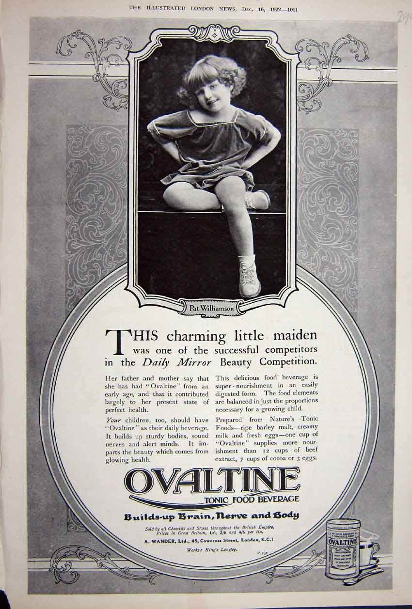 Old Print Ref.886 Advertisement 1922 Ovaltine Tonic Food Beverage London