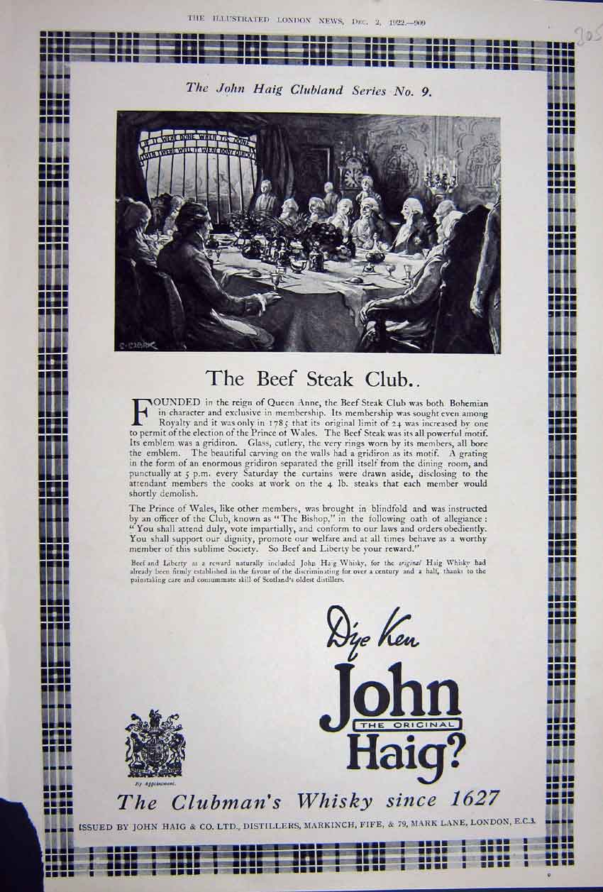 Antique Print Ref.891 Advertisement 1922 John Haig Scotch Whisky Distillers