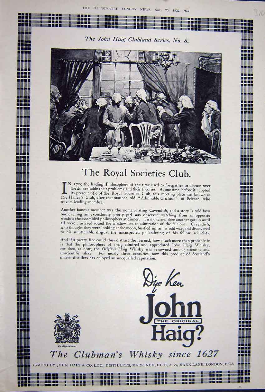 Antique Print Ref.895 Advertisement 1922 John Haig Scotch Whisky Distillers