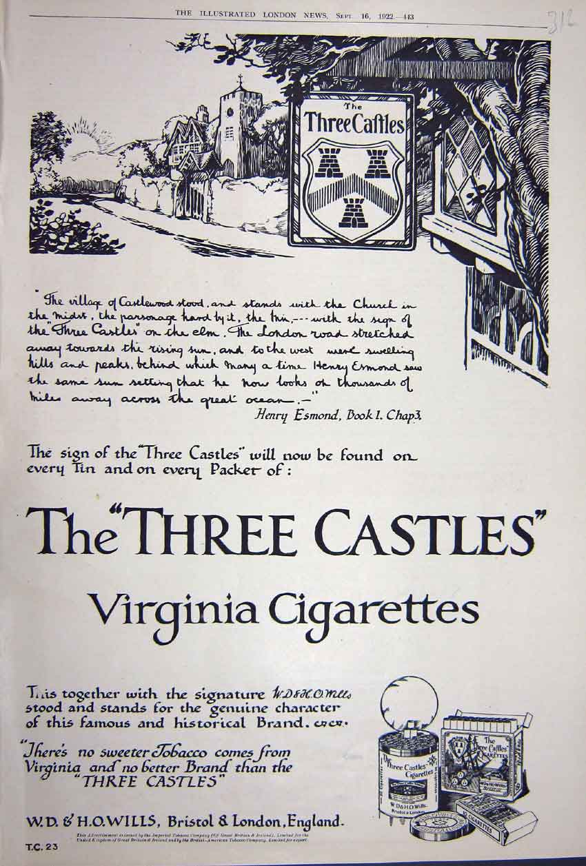 Antique Print Ref.896 Advertisement 1922 Three Castles Virginia Cigarettes