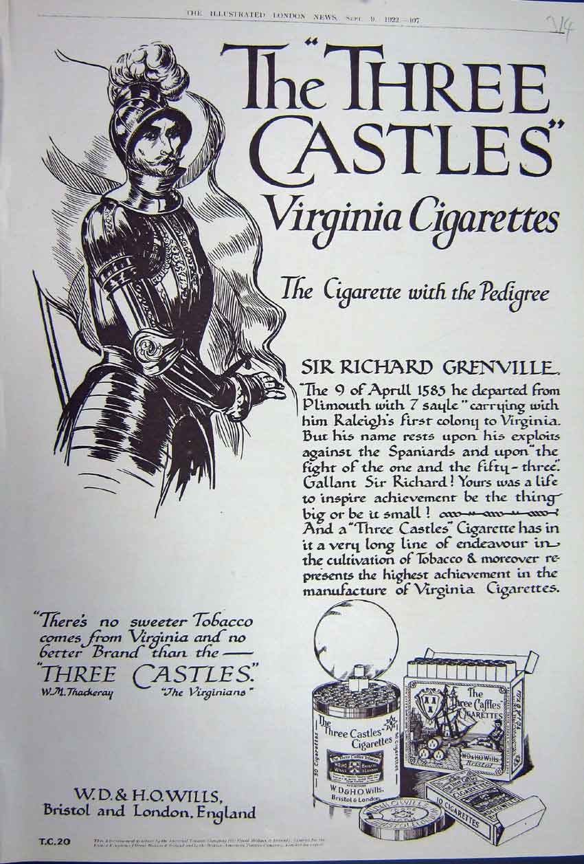 Antique Print Ref.897 Advertisement 1922 Three Castles Virginia Cigarettes
