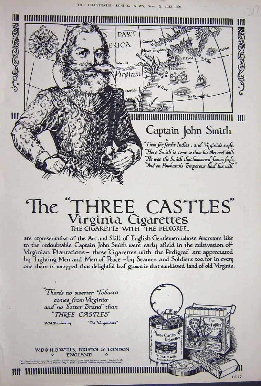Antique Print Ref.899 Advertisement 1922 Three Castles Virginia Cigarettes