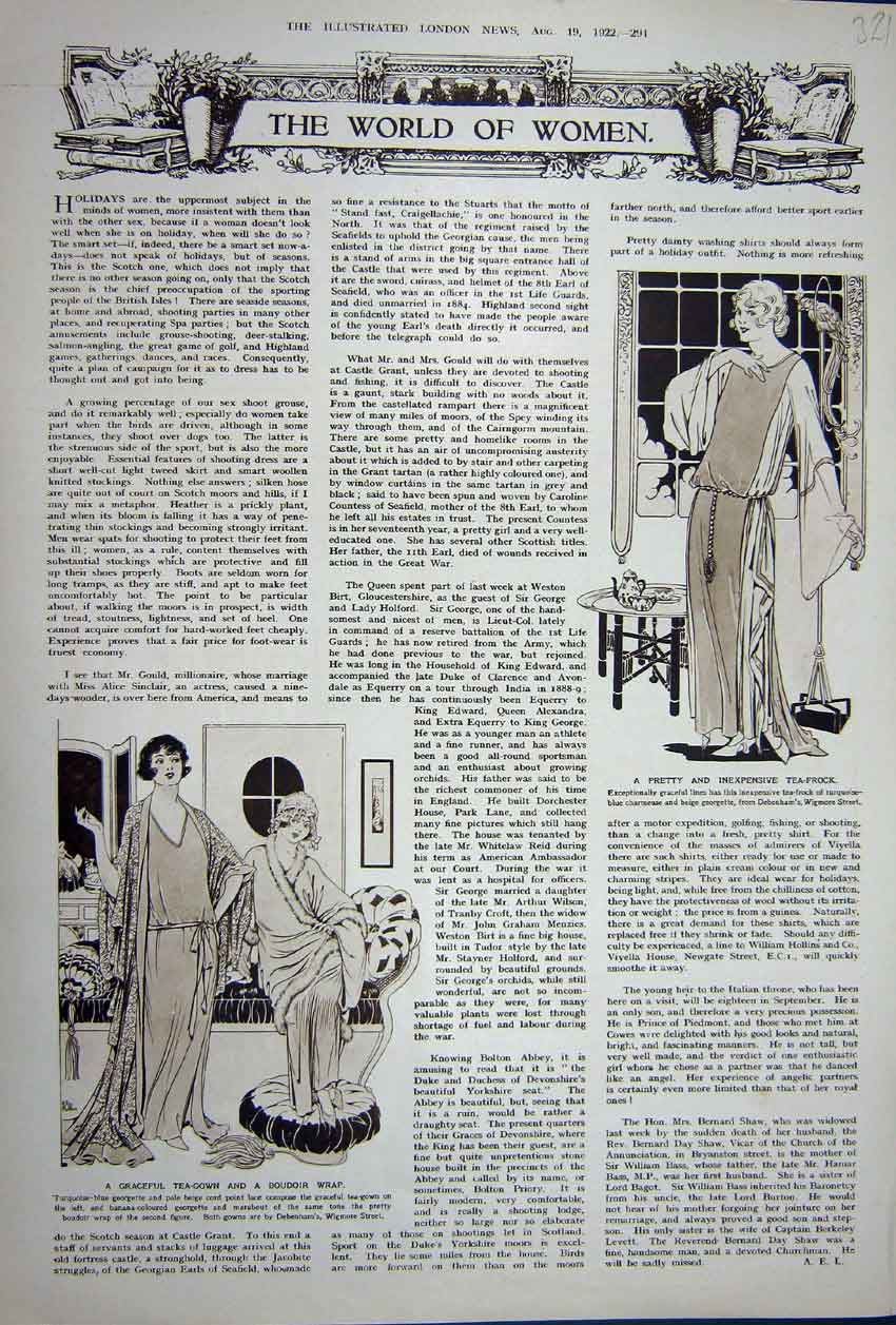 Original Old Vintage Print Advertisement 1922 Womens Fashion Tea-Frock Boudoir