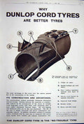 Old Vintage Print Ref.900 Advertisement 1922 Dunlop Motor Car Cord Tyres
