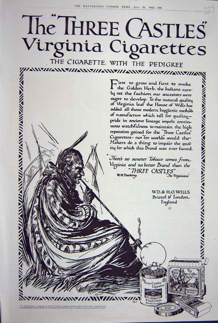 Original Old Vintage Print Advertisement 1922 Virginia Three Castles Cigarettes