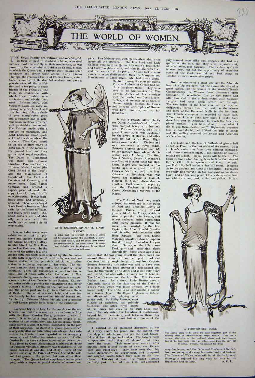 Old Vintage Print Advertisement 1922 Womens Fashion Dress Linen Parasol 20th
