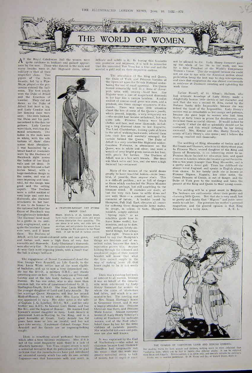 Original Old Vintage Print Advertisement 1922 Women Fashion Coat Tamborina Lawn