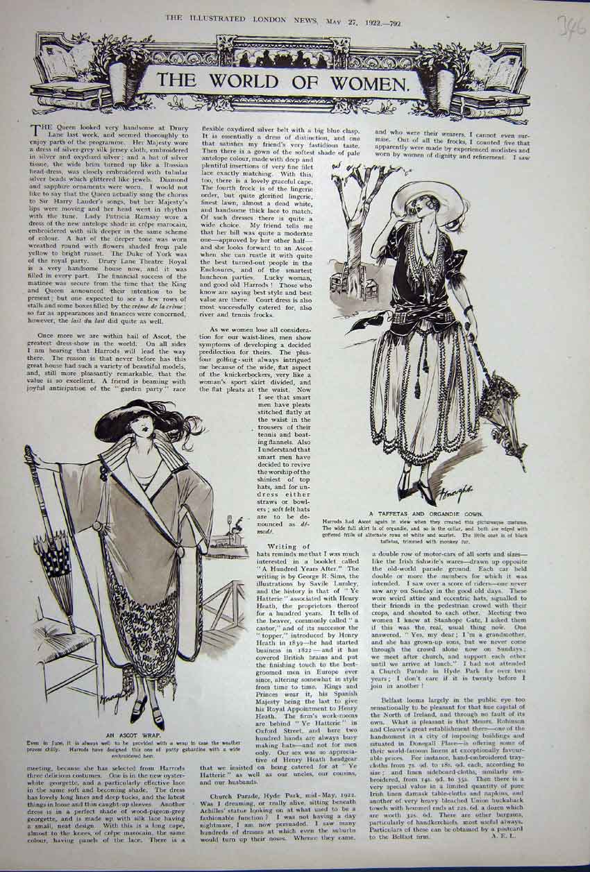 Original Old Vintage Print Advertisement 1922 Women Fashion Ascot Wrap Taffetas