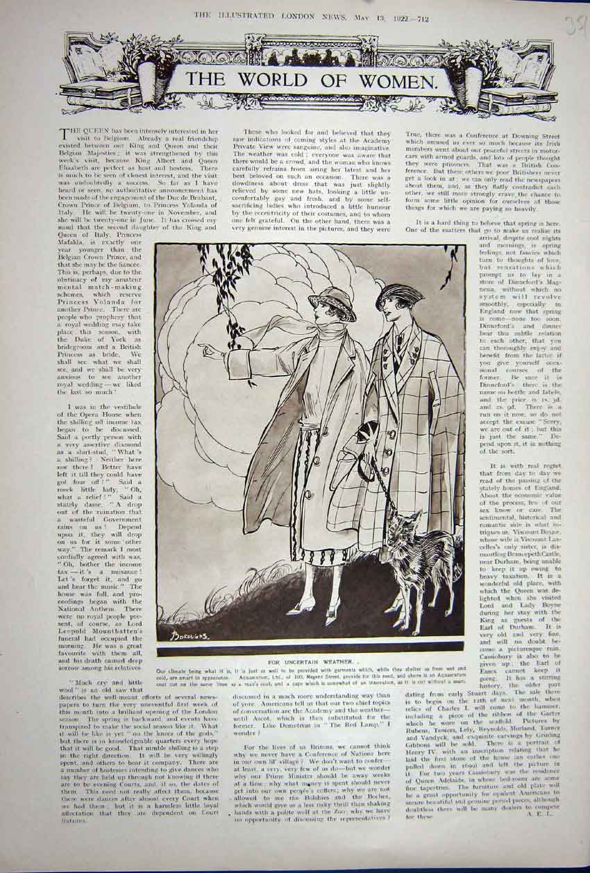 Old Vintage Print Advertisement 1922 Aquascutum Winter Weather Garments 20th