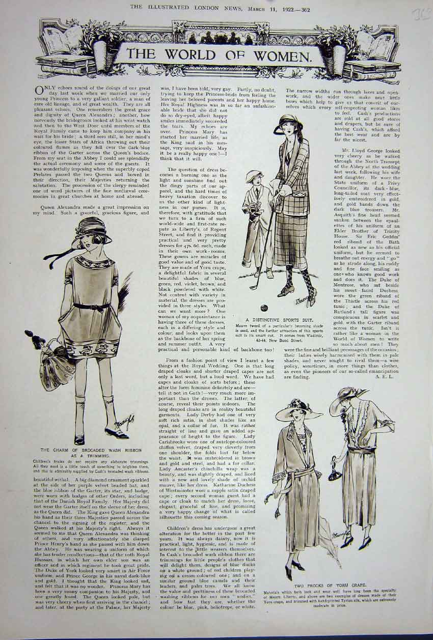 Old Vintage Print Advertisement 1922 Women Sports Suit Frocks Yoru Crape 20th