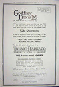 Original Old Vintage Print Advertisement 1922 Godrfey Davis Talbot Darraco Car