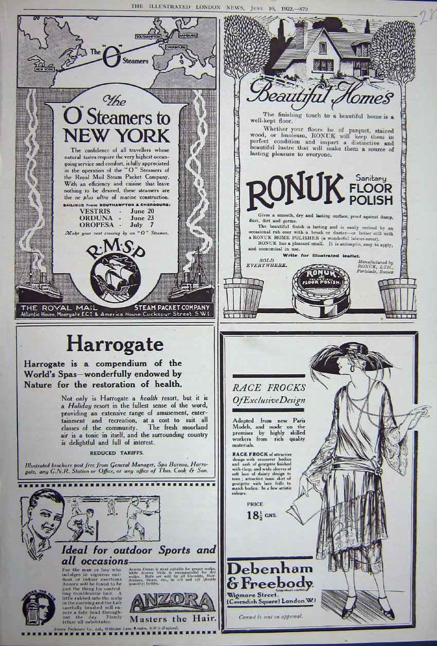 Original Old Vintage Print Advertisement 1922 Ship Ronuk Anzora Debenham Polish
